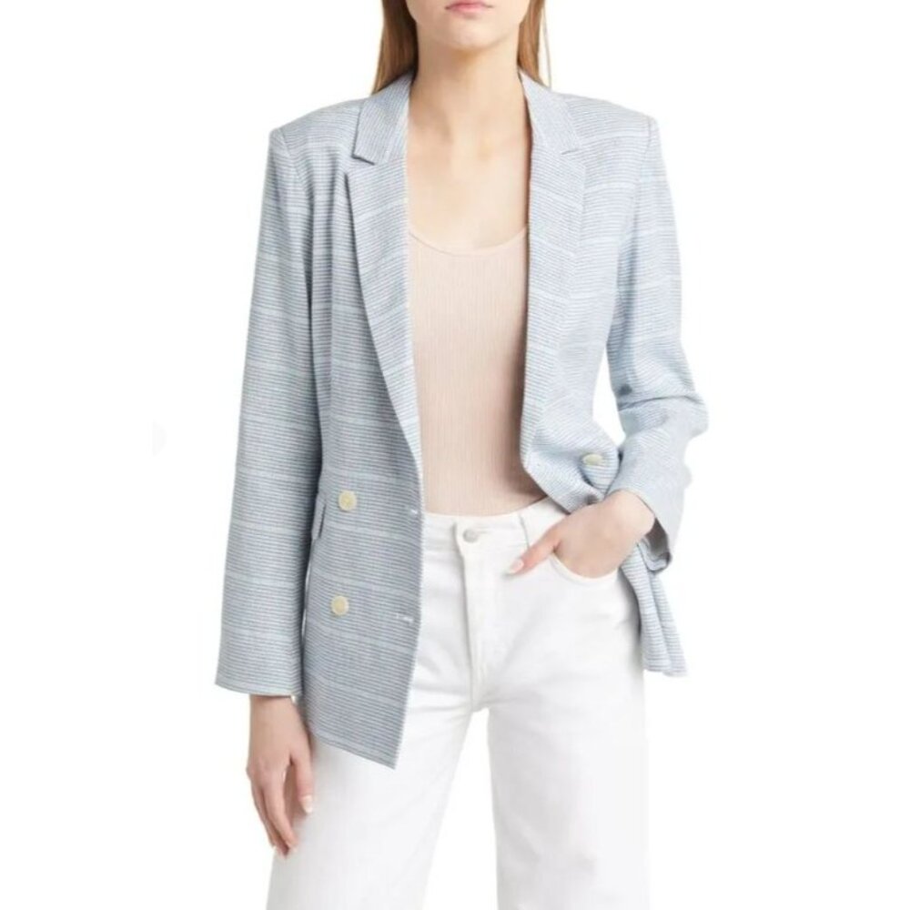 Rails Womens Small‎ Nordic Check Double Breasted Jacket Linen Cotton Blazer
